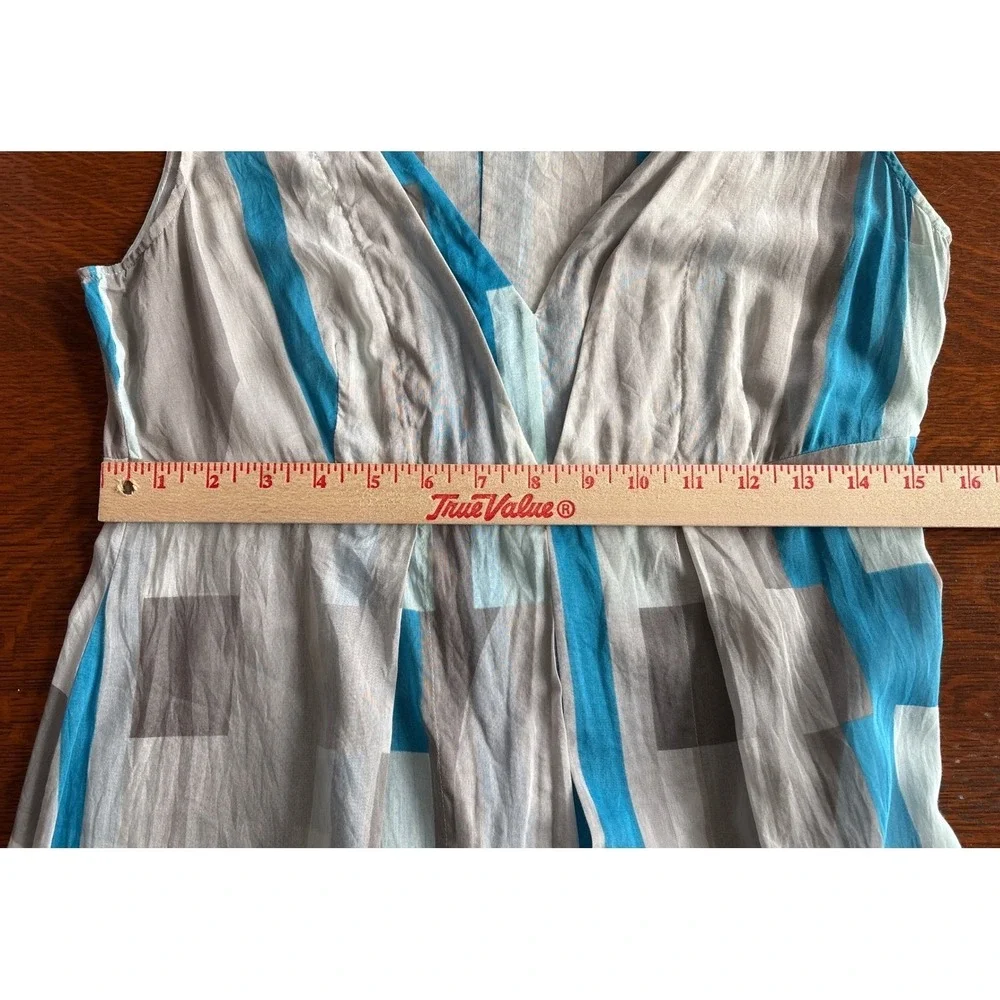 Calvin Klein Silk Cotton Blend Boho Chic Dress Gray Blue Geometric Print‎ Sz6 - Picture 11 of 14